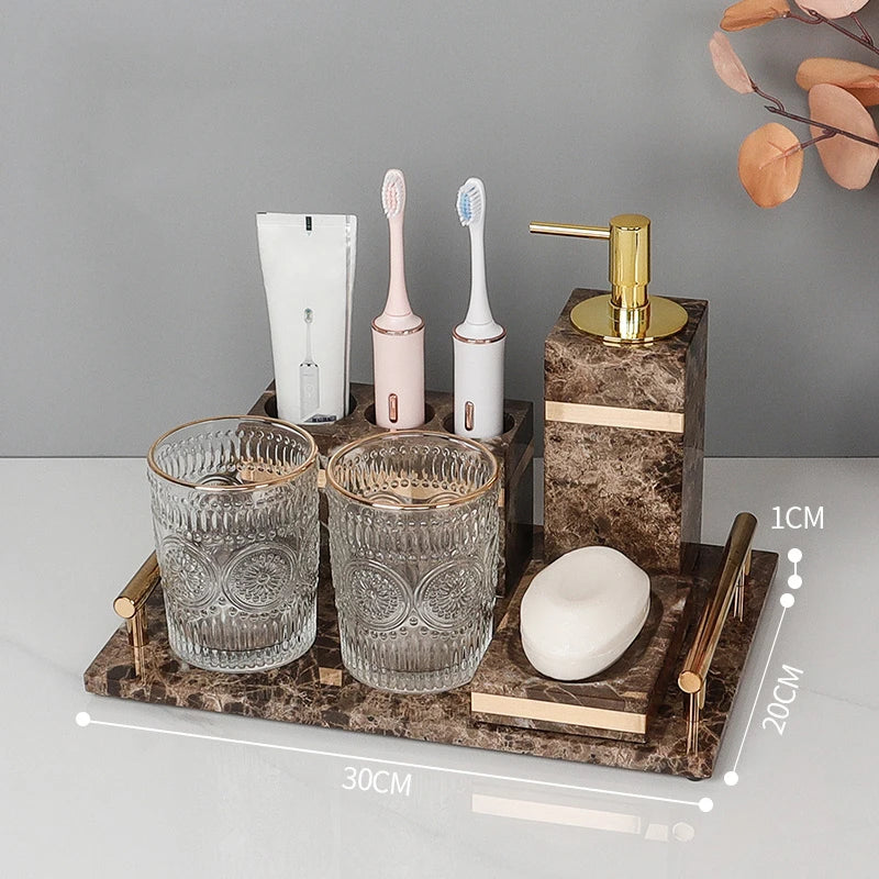 Emperador Dark Marble Bathroom Set