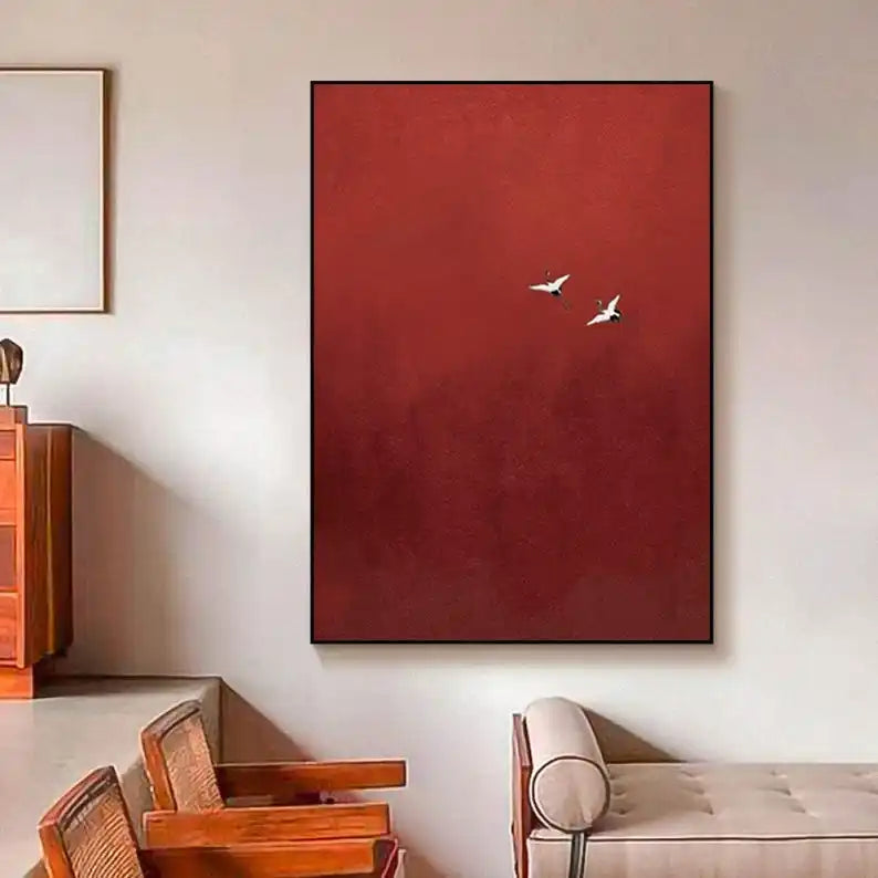Surrealist Crimson Sky Painting Pure Red Wall Decor Abstract Art Painting Minimalist Wall Art  Maximalist Decor Crimson Wall Art