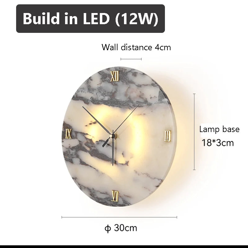 Round Alabaster Wall Lamp with Clock