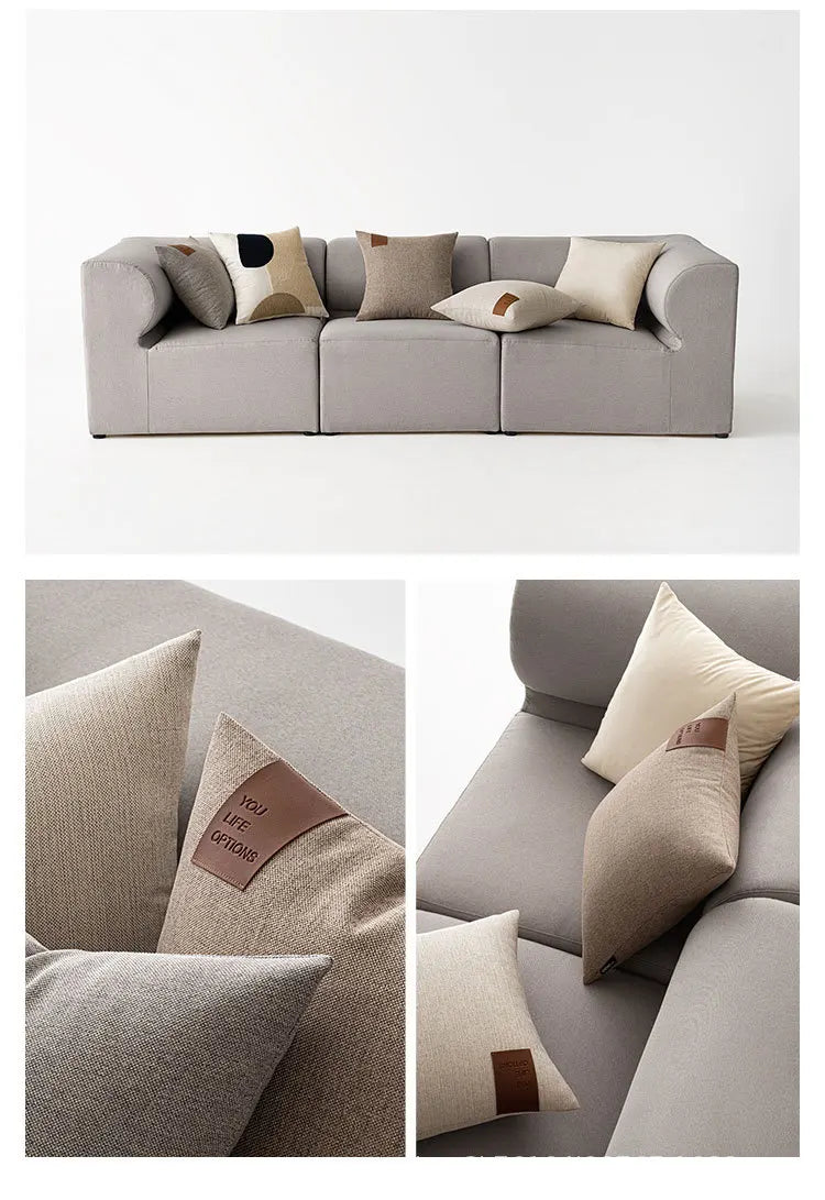 Leather Label Splicing Throw Pillow Cover
