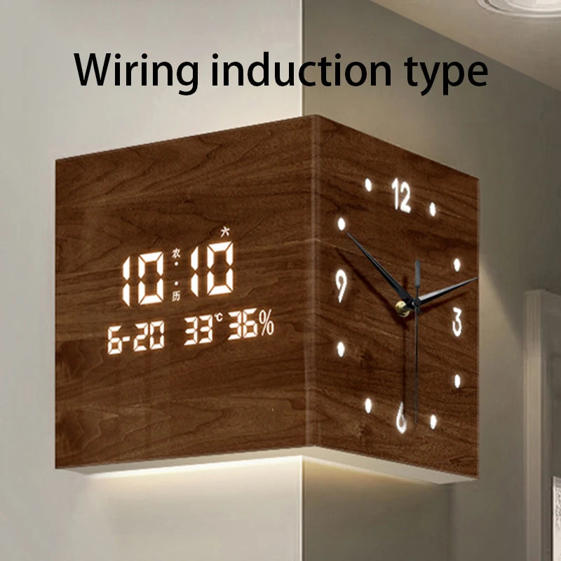 Modern Wall Clocks Living Room Large Corner Clock Elegant Led Digital Wall Clock Electronic Calendar Noiseless Clocks Home Decor
