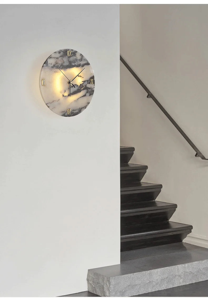 Round Alabaster Wall Lamp with Clock