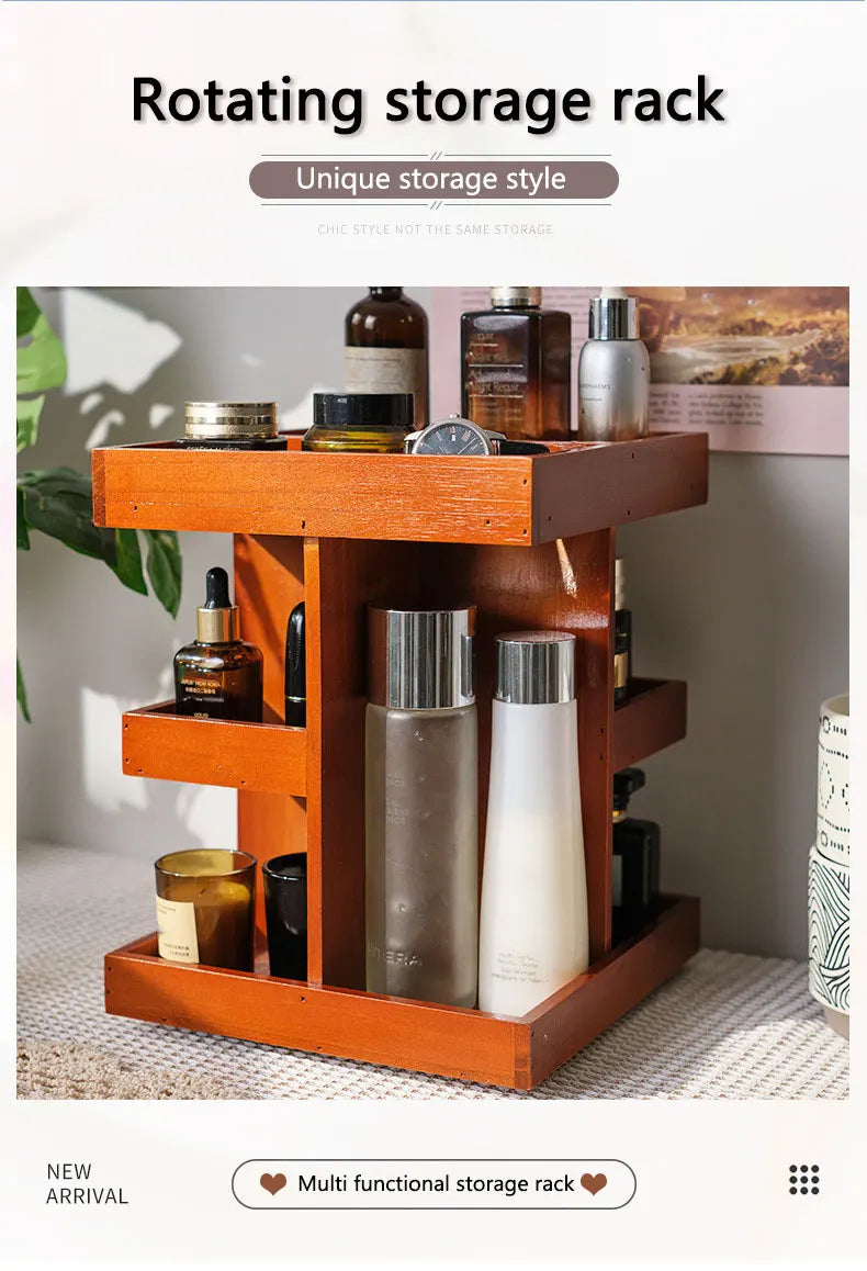 Wooden Rotating Cosmetics Storage Rack