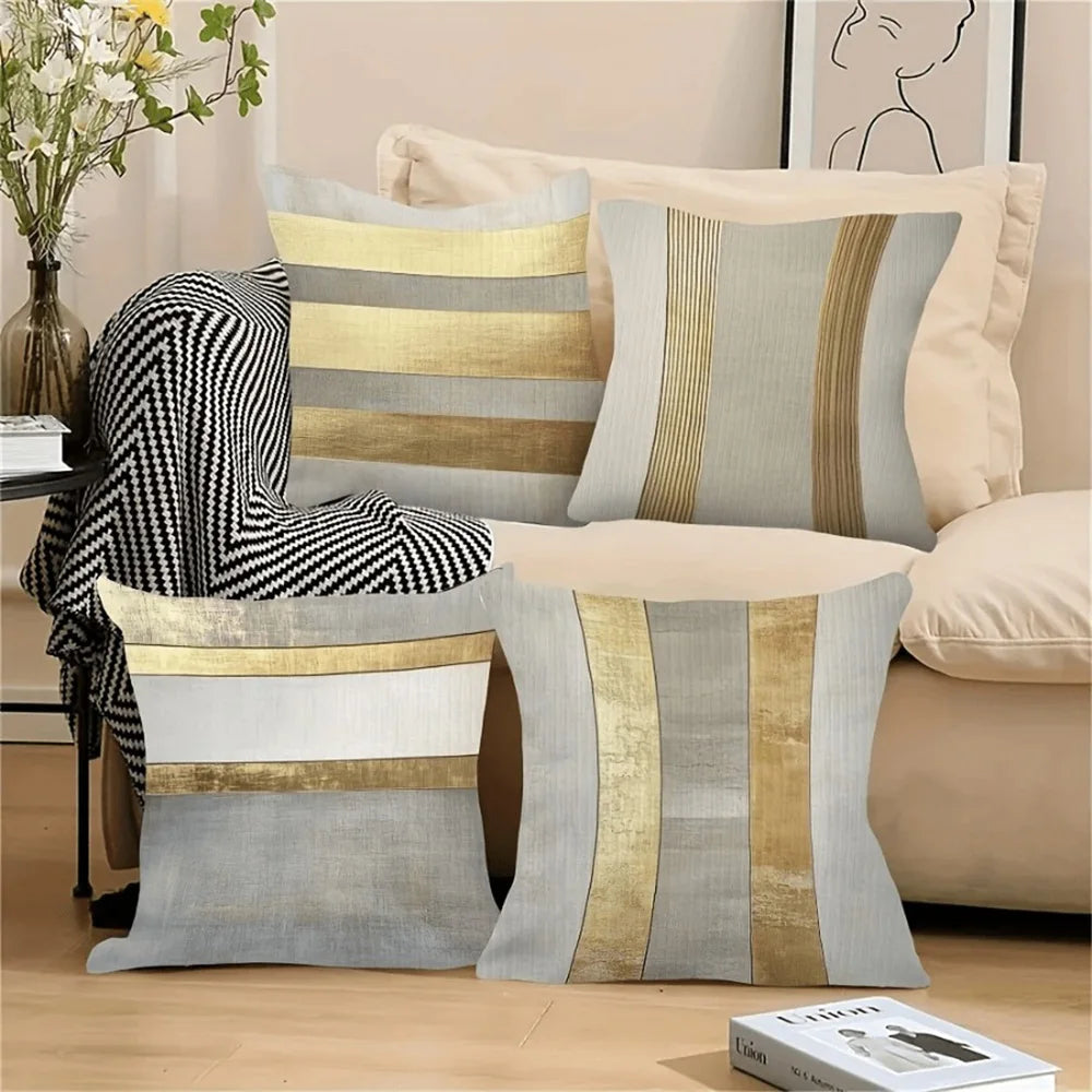 Gold & Neutral Striped Pillowcase