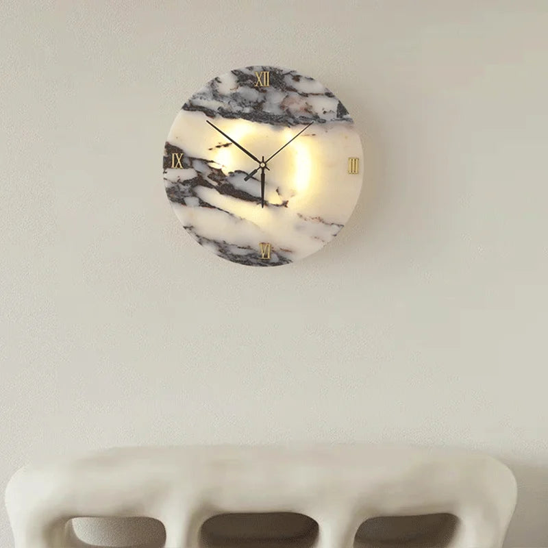 Round Alabaster Wall Lamp with Clock
