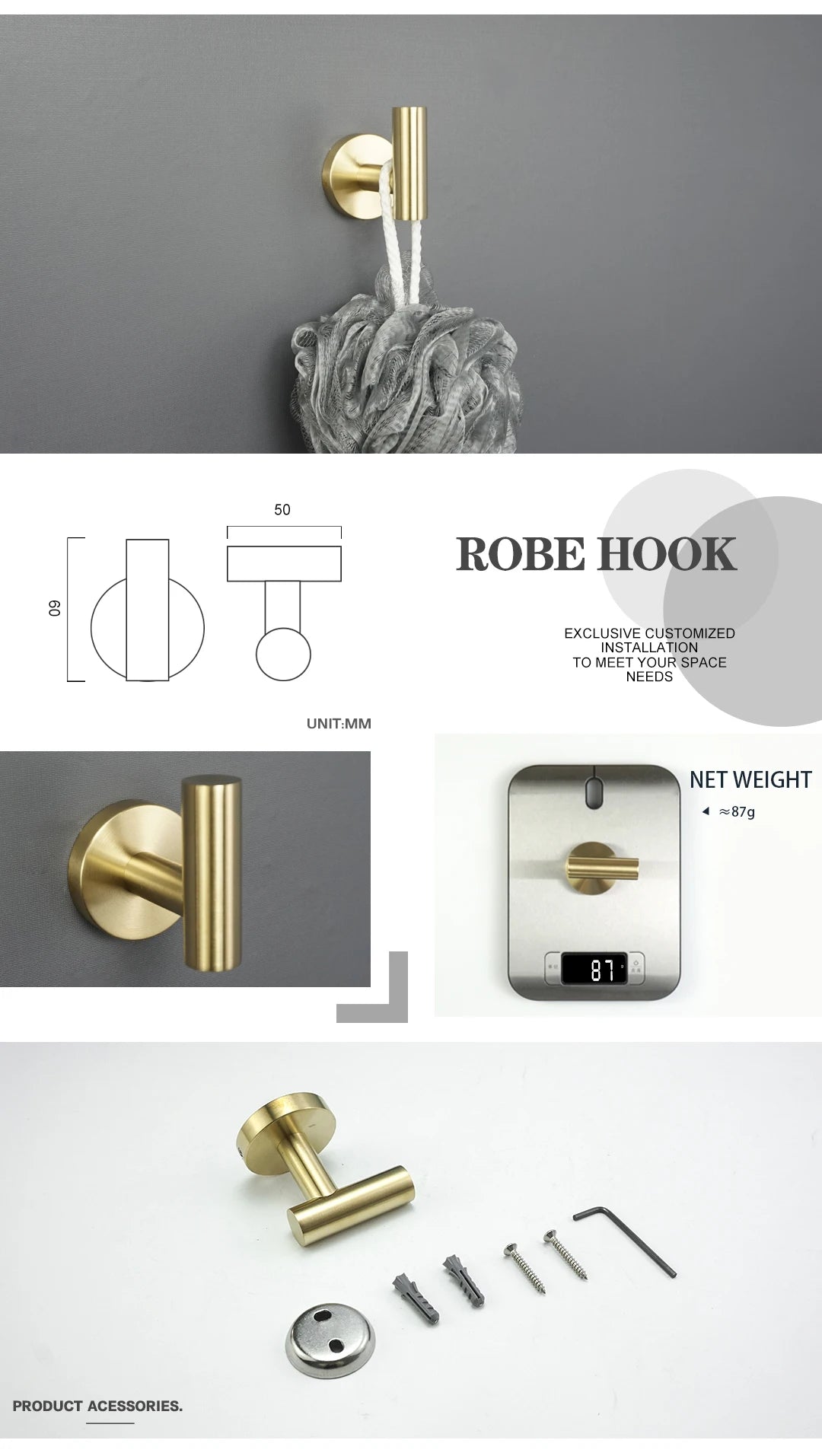 Brushed Gold Bathroom Hardware Set