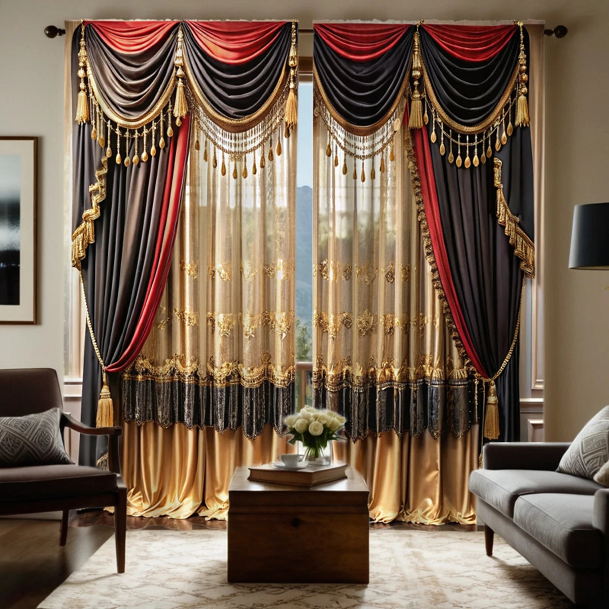 2-Piece HD Digital Curtain Valance – Yellow Vintage Pattern