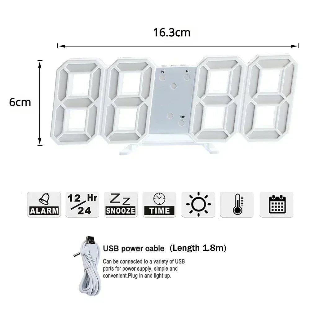 3D LED Digital Wall Clock