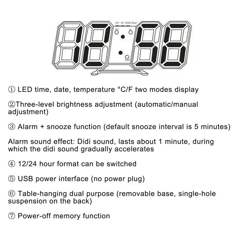 3D LED Digital Wall Clock