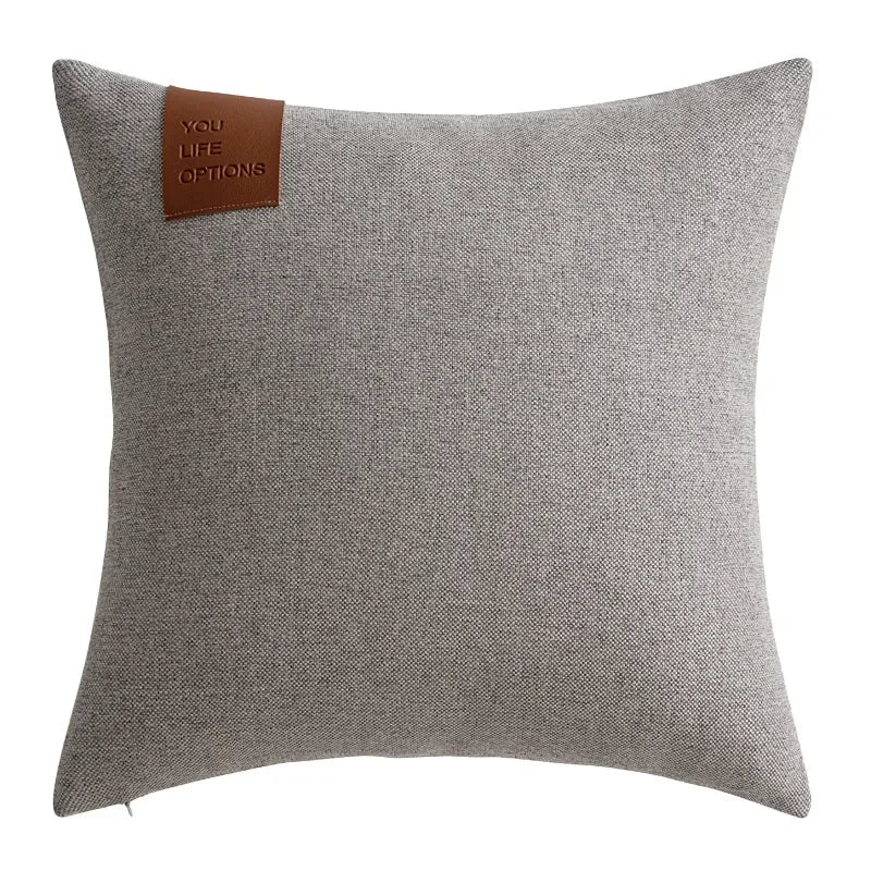 Leather Label Splicing Throw Pillow Cover