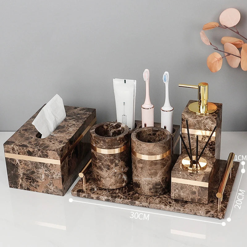 Emperador Dark Marble Bathroom Set