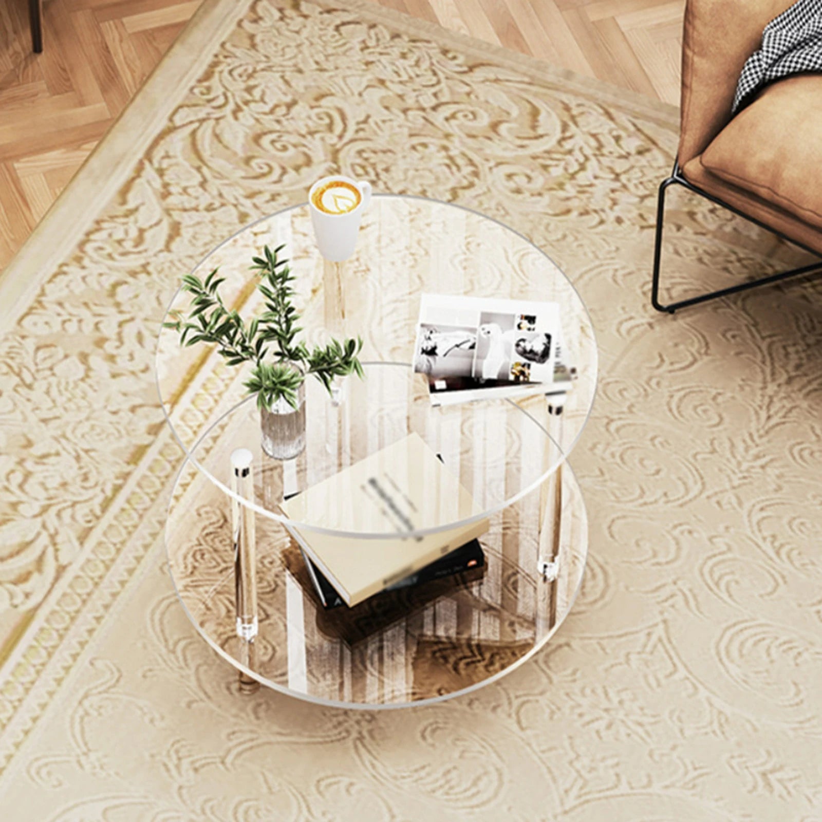 Acrylic Coffee Table with Movable Shelf