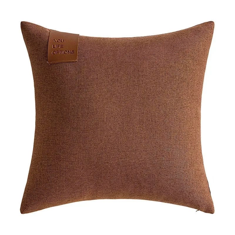 Leather Label Splicing Throw Pillow Cover