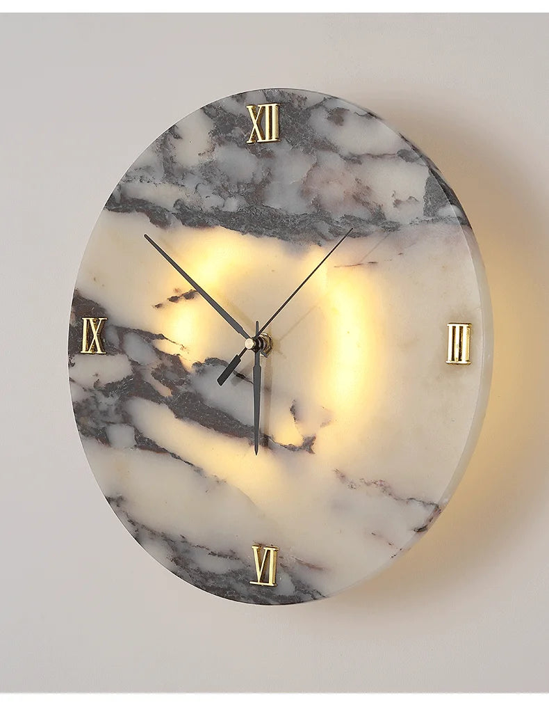 Round Alabaster Wall Lamp with Clock