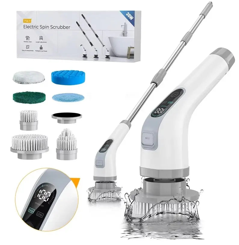 Electric Cleaning Brush – Handheld Cordless Spin Scrubber with 7 Heads