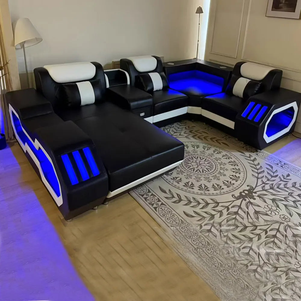 Luxury Leather Recliner L-Sectional Sofa