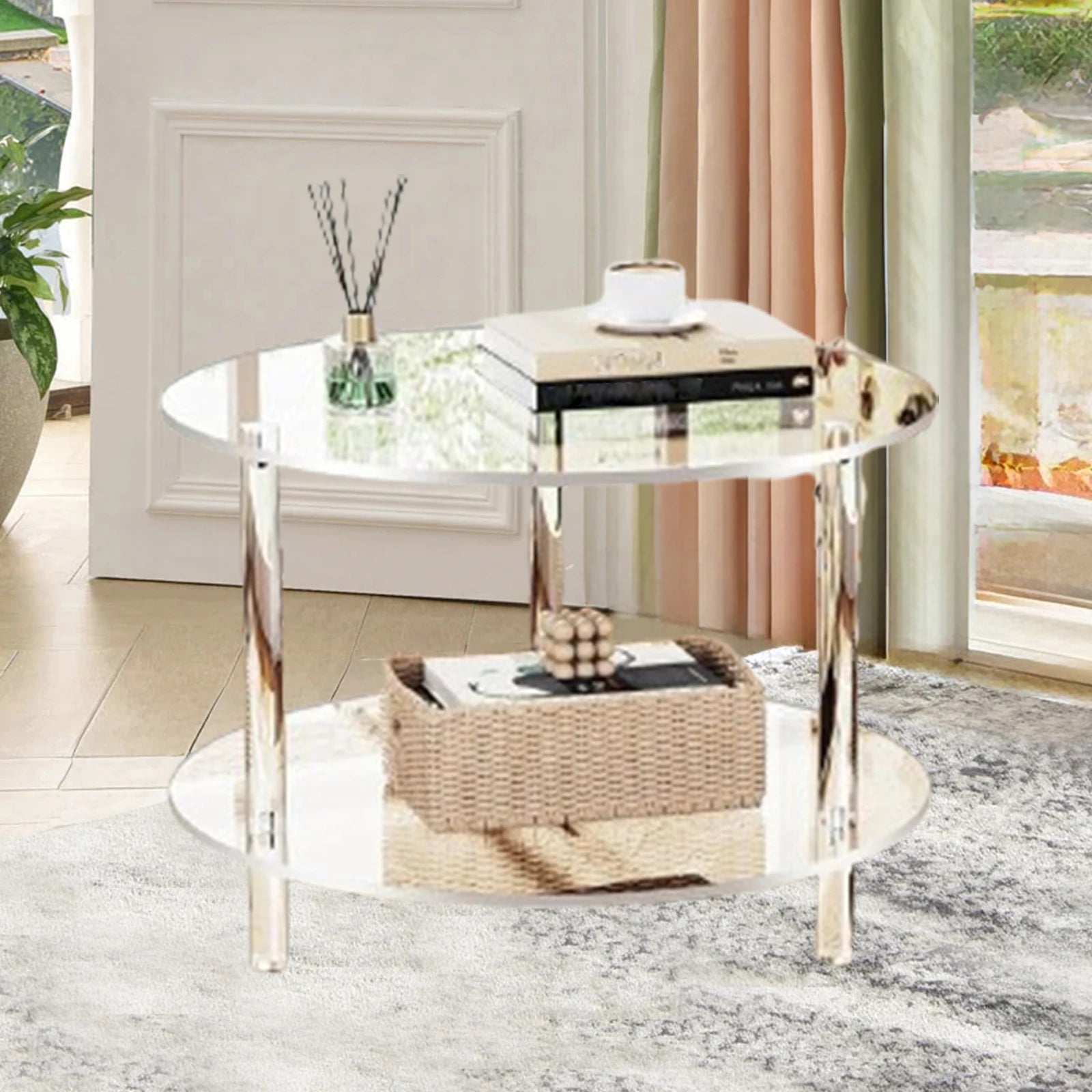 Acrylic Coffee Table with Movable Shelf