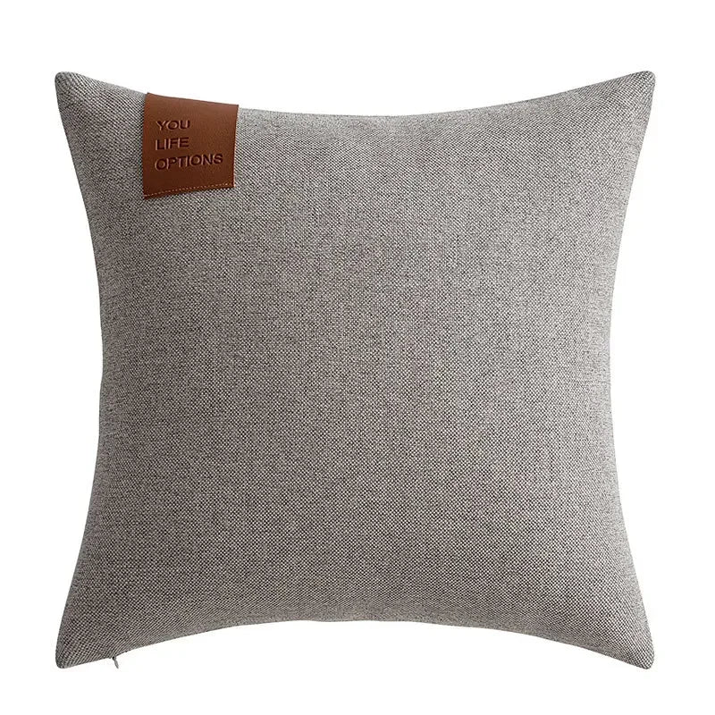 Leather Label Splicing Throw Pillow Cover
